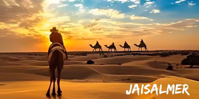 Camel caravan moving and Stunning sunrise over Jaisalmer’s